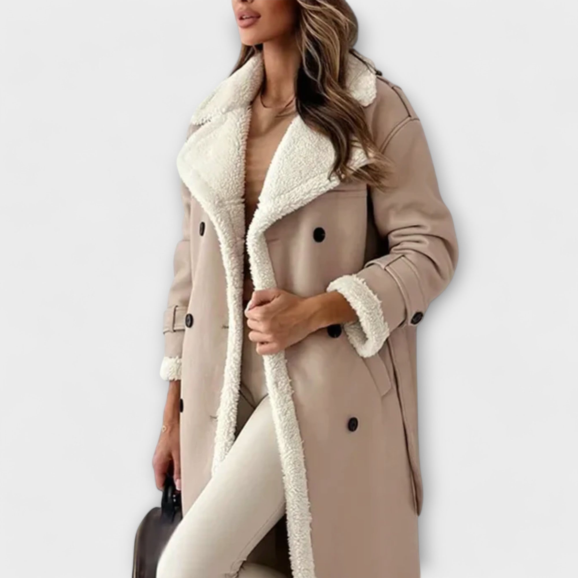Lange Shearling Trenchcoat – Zachte Teddy Voering