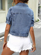 Sabrine Denim jack | Denim overhemd met korte mouwen voor dames in de kleur Babyblauw voor dames in Heritage stijl ideaal voor de herfst.