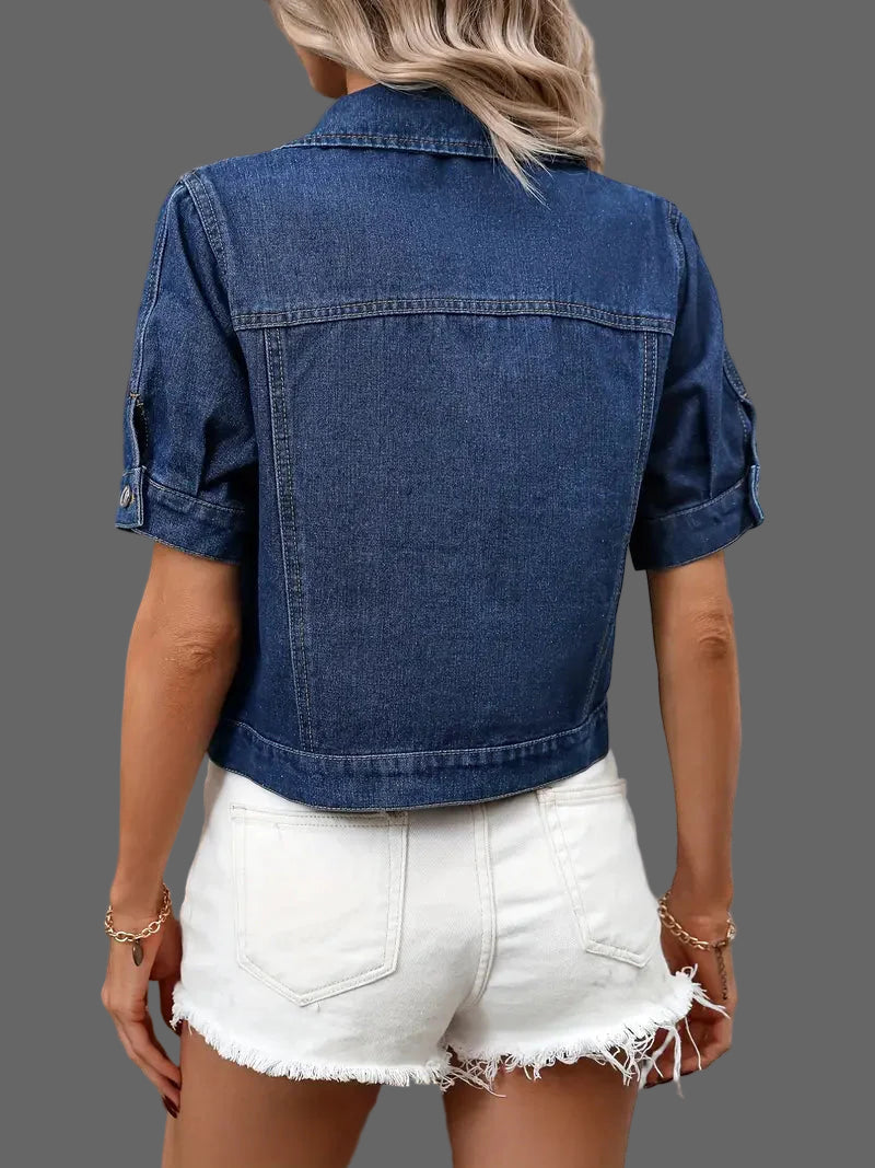 Sabrine Denim jack | Denim overhemd met korte mouwen voor dames in de kleur Babyblauw voor dames in Heritage stijl ideaal voor de herfst.