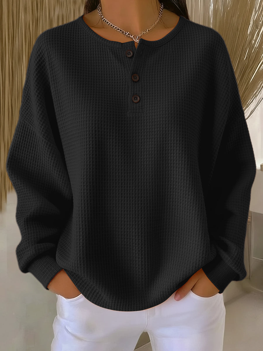 Casual  Wafel Gebreide Henley Shirt