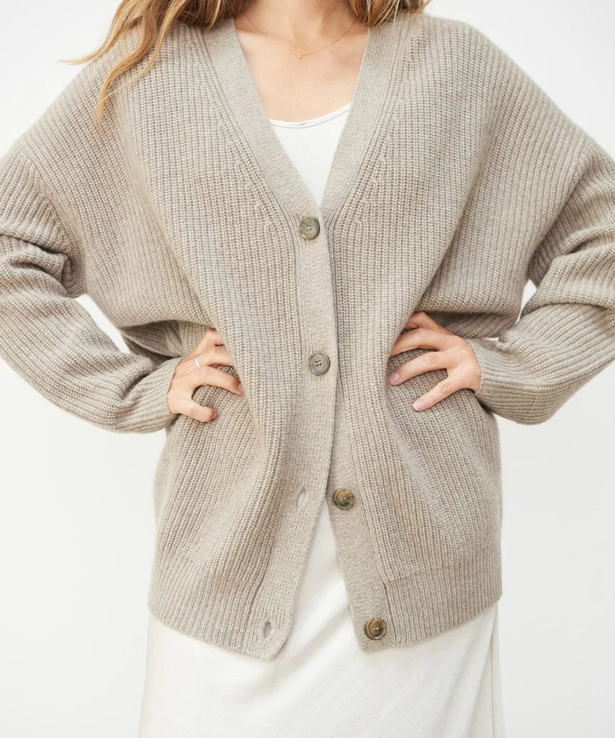 Gebreide Grof Rib Cardigan – Verlaagde Schouder