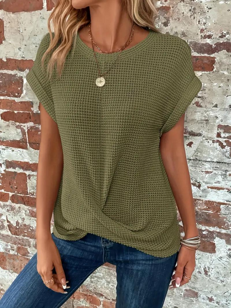 Emora Nova - Casual Chic Wafel Gebreide Top met Knoopdetail