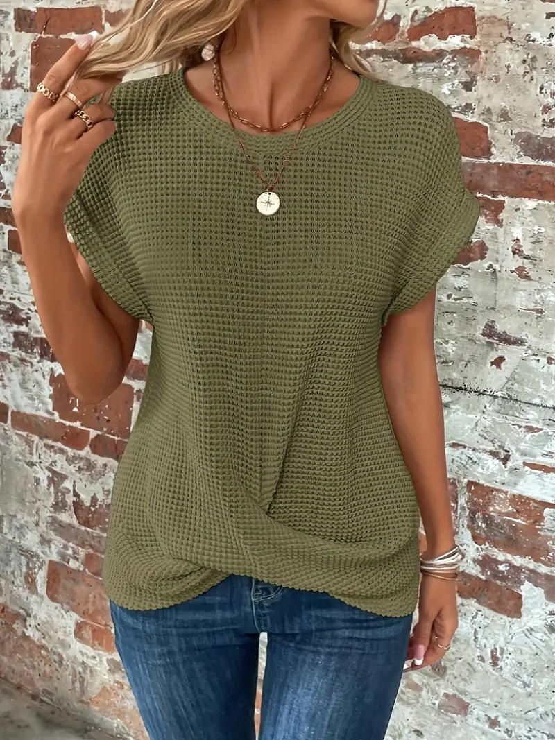 Emora Nova - Casual Chic Wafel Gebreide Top met Knoopdetail
