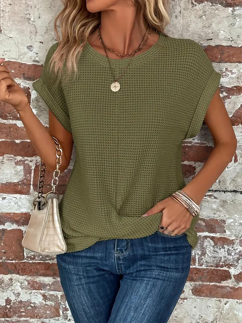 Emora Nova - Casual Chic Wafel Gebreide Top met Knoopdetail