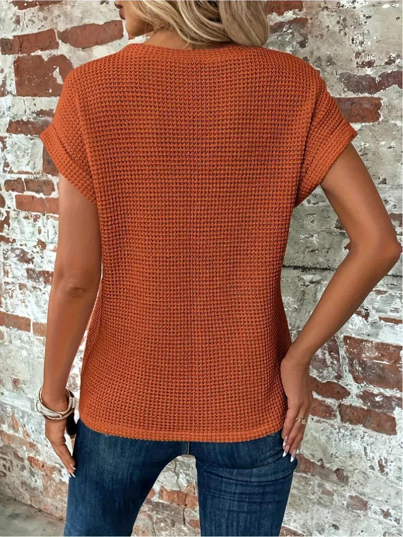Emora Nova - Casual Chic Wafel Gebreide Top met Knoopdetail