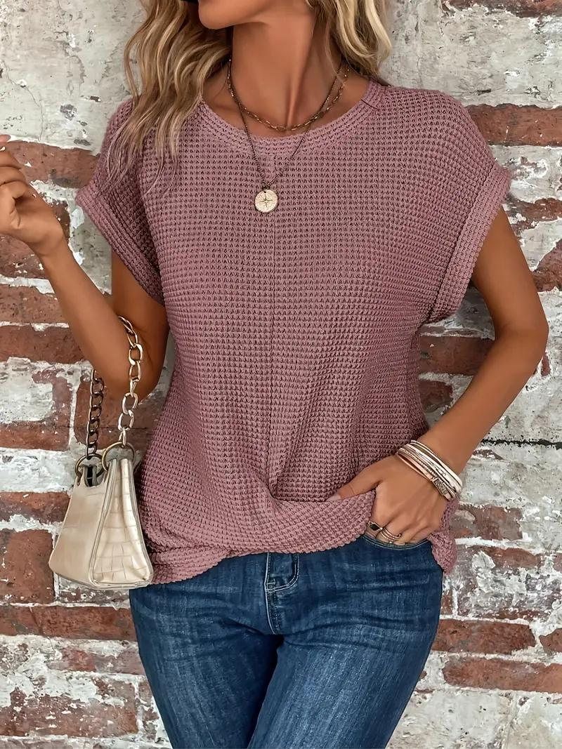 Emora Nova - Casual Chic Wafel Gebreide Top met Knoopdetail