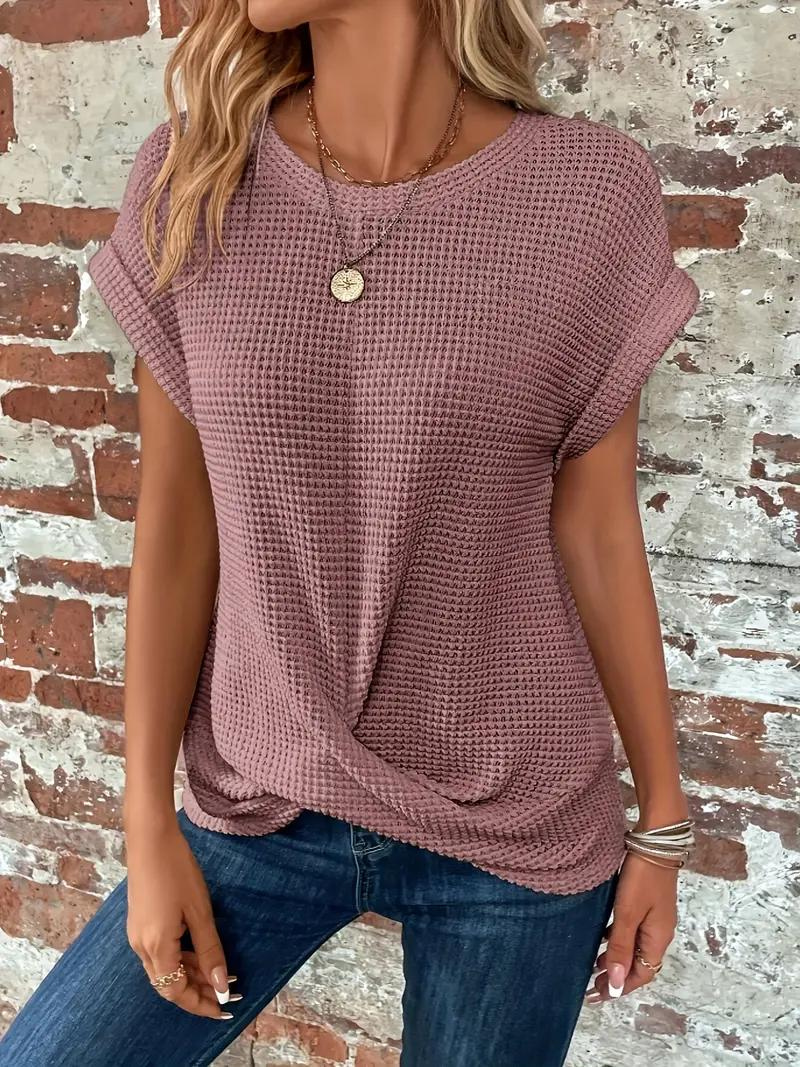 Emora Nova - Casual Chic Wafel Gebreide Top met Knoopdetail