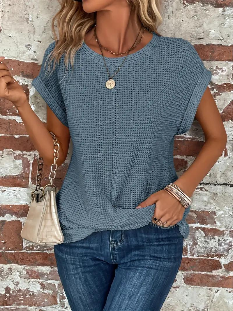 Emora Nova - Casual Chic Wafel Gebreide Top met Knoopdetail