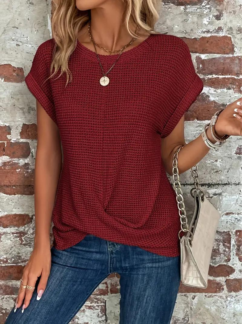 Emora Nova - Casual Chic Wafel Gebreide Top met Knoopdetail