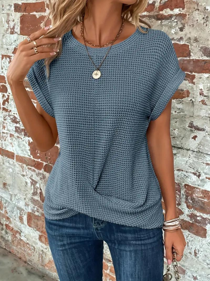 Emora Nova - Casual Chic Wafel Gebreide Top met Knoopdetail