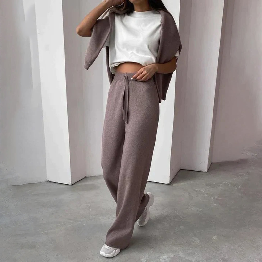 Emora Nova - Dames Loungewear Set met Turtleneck en Wijde Pijpen - Koffie