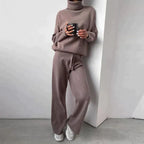 Emora Nova - Dames Loungewear Set met Turtleneck en Wijde Pijpen - Koffie