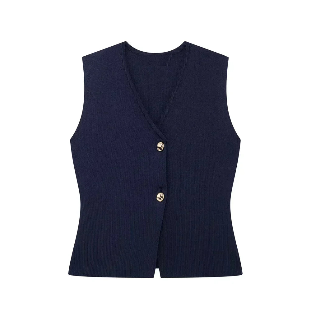 Emora Nova - Dames Gebreide Gilet met Asymmetrische Knopen