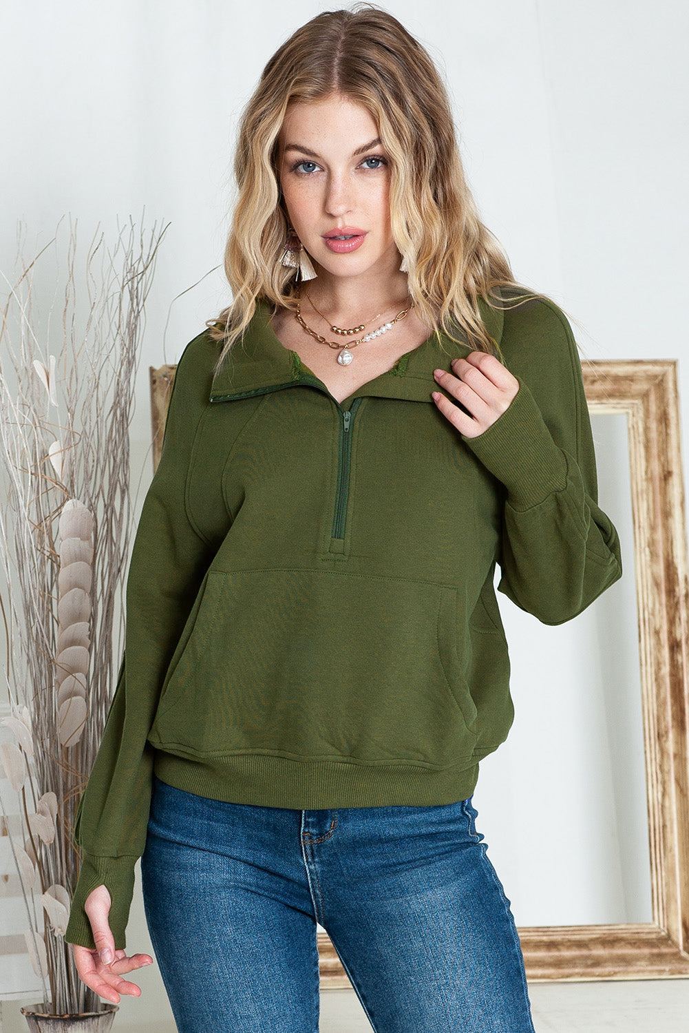 Emora Nova - Trendy Dames Pullover met Hoge Kraag en Kangoeroezak