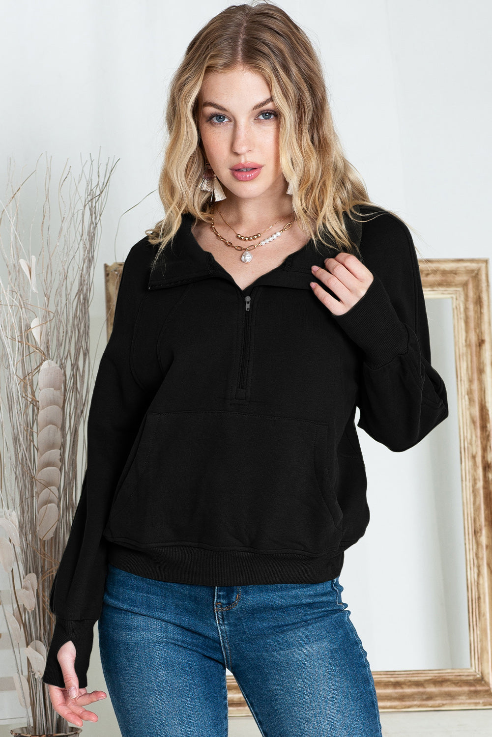 Emora Nova - Trendy Dames Pullover met Hoge Kraag en Kangoeroezak