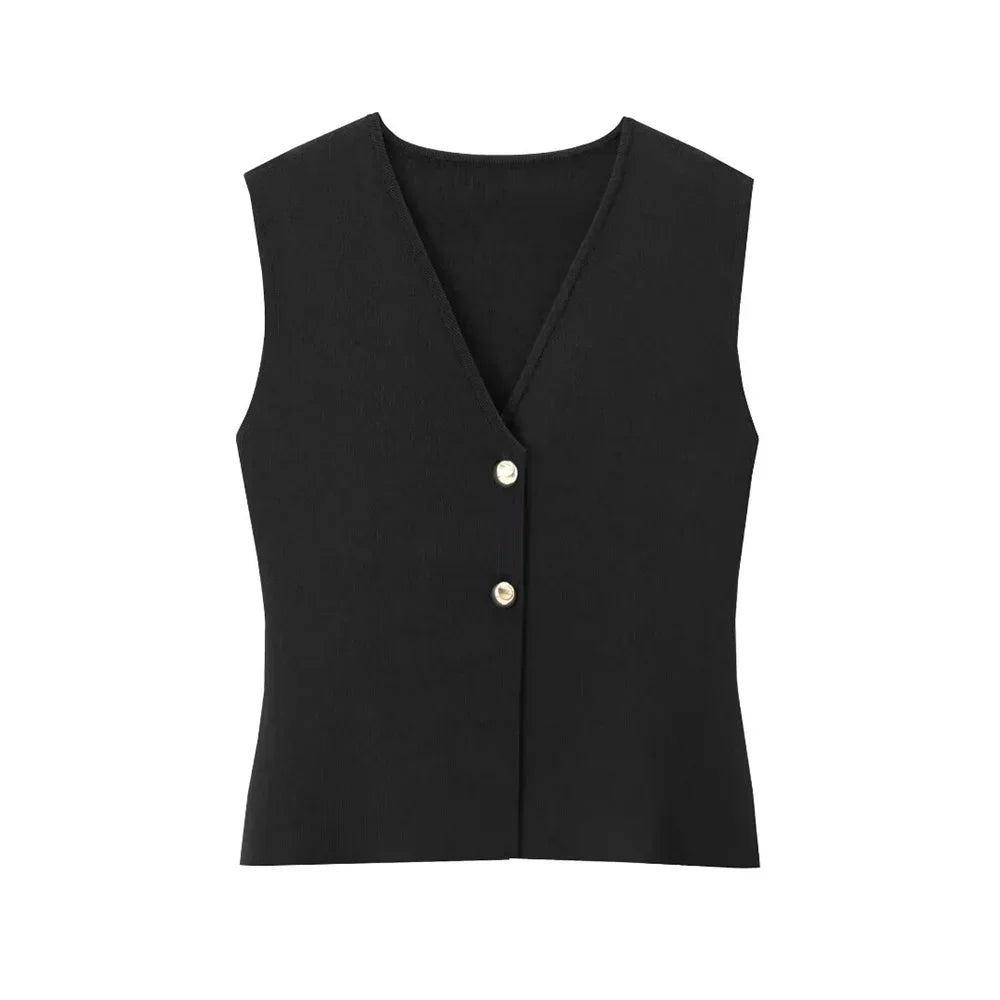 Emora Nova - Dames Gebreide Gilet met Asymmetrische Knopen