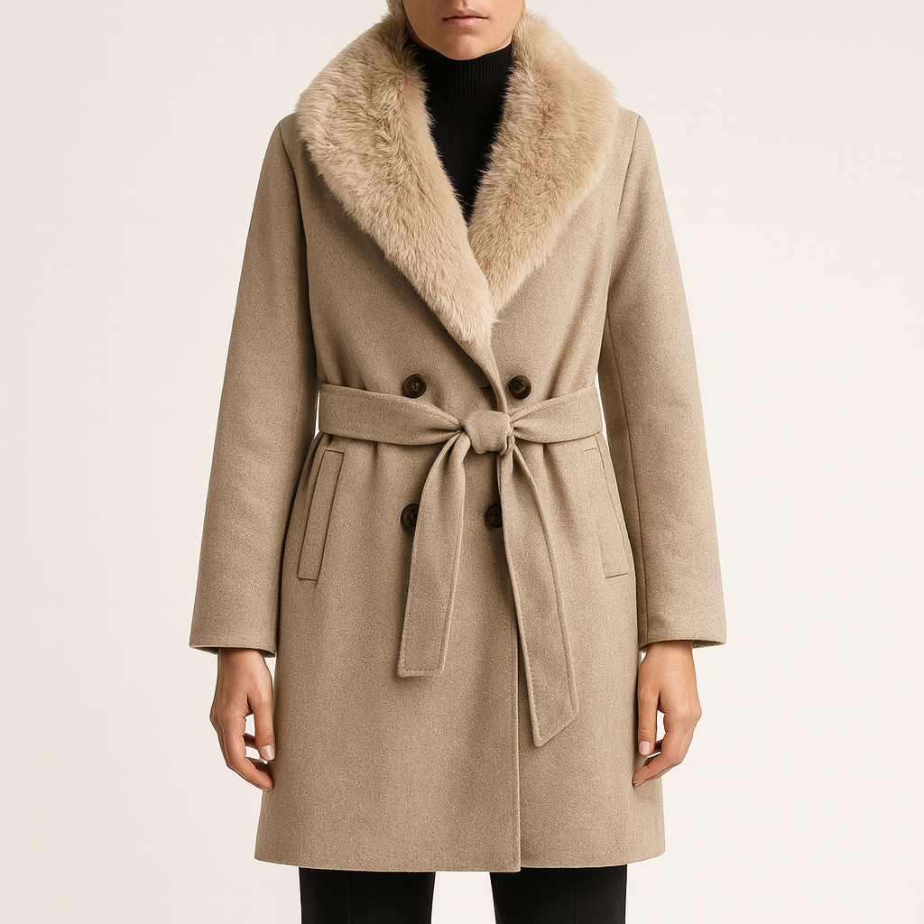 Emora Nova - Elegante Dames Lange Jas met Faux Bontkraag