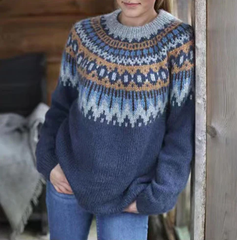 Emora Nova - Eigentijdse Vrouwen Nordic Fair Isle Gebreide Trui - Winter