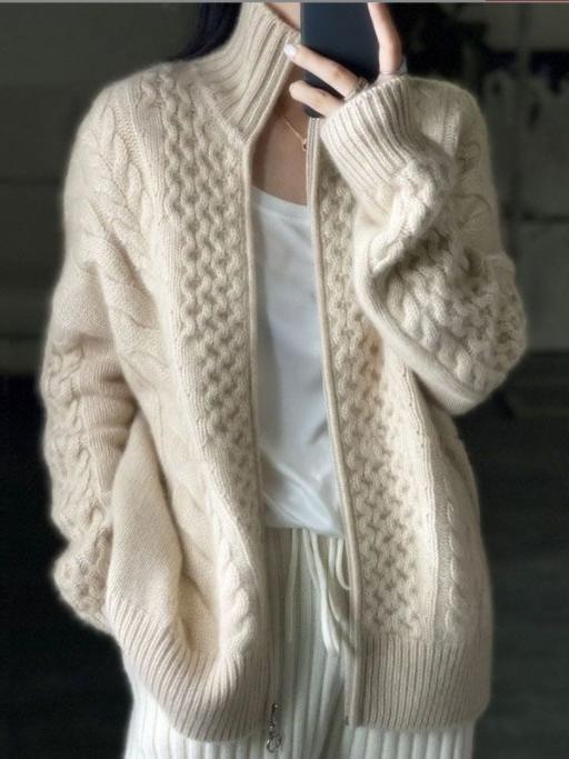 Emora Nova - Dames Gebreide Cable Knit Cardigan met Hoge Hals