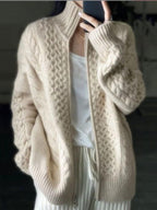 Emora Nova - Dames Gebreide Cable Knit Cardigan met Hoge Hals