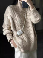 Emora Nova - Dames Gebreide Cable Knit Cardigan met Hoge Hals