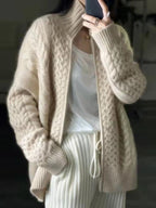 Emora Nova - Dames Gebreide Cable Knit Cardigan met Hoge Hals