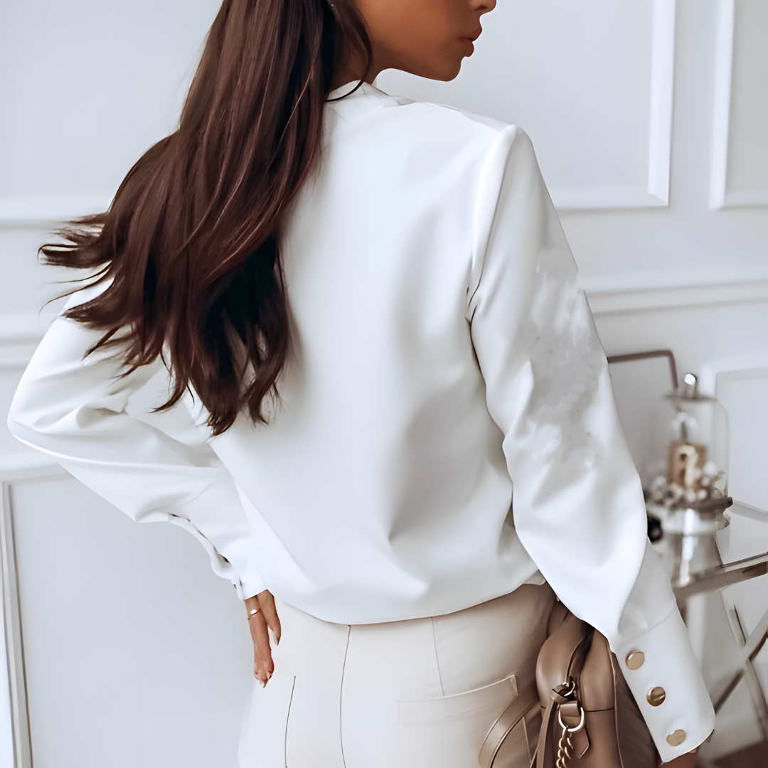 Moderne Vrouwen Luxe Blouse met Goudkleurige Knopen