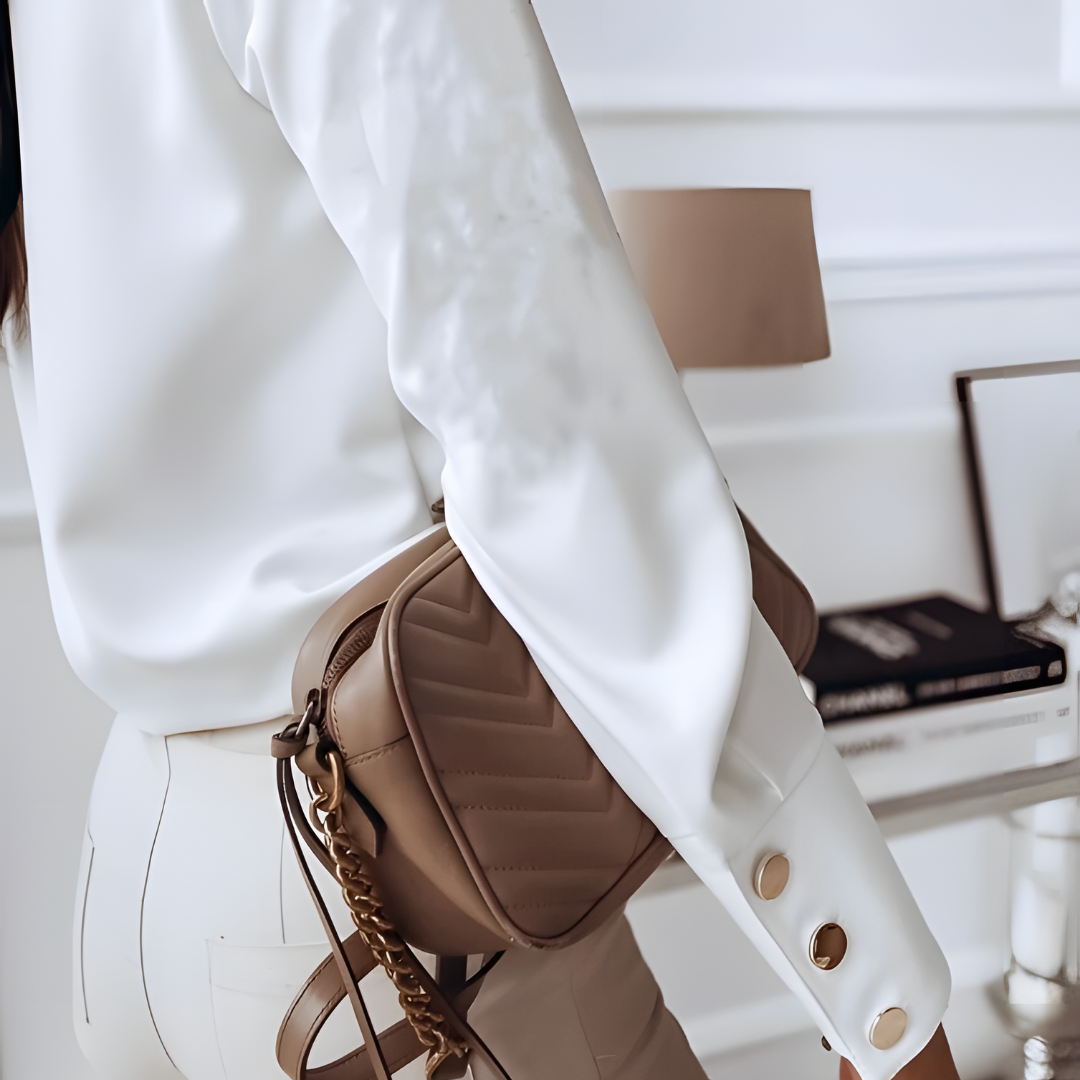 Moderne Vrouwen Luxe Blouse met Goudkleurige Knopen