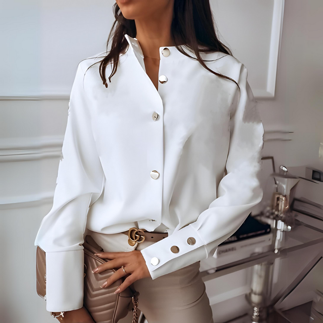 Moderne Vrouwen Luxe Blouse met Goudkleurige Knopen