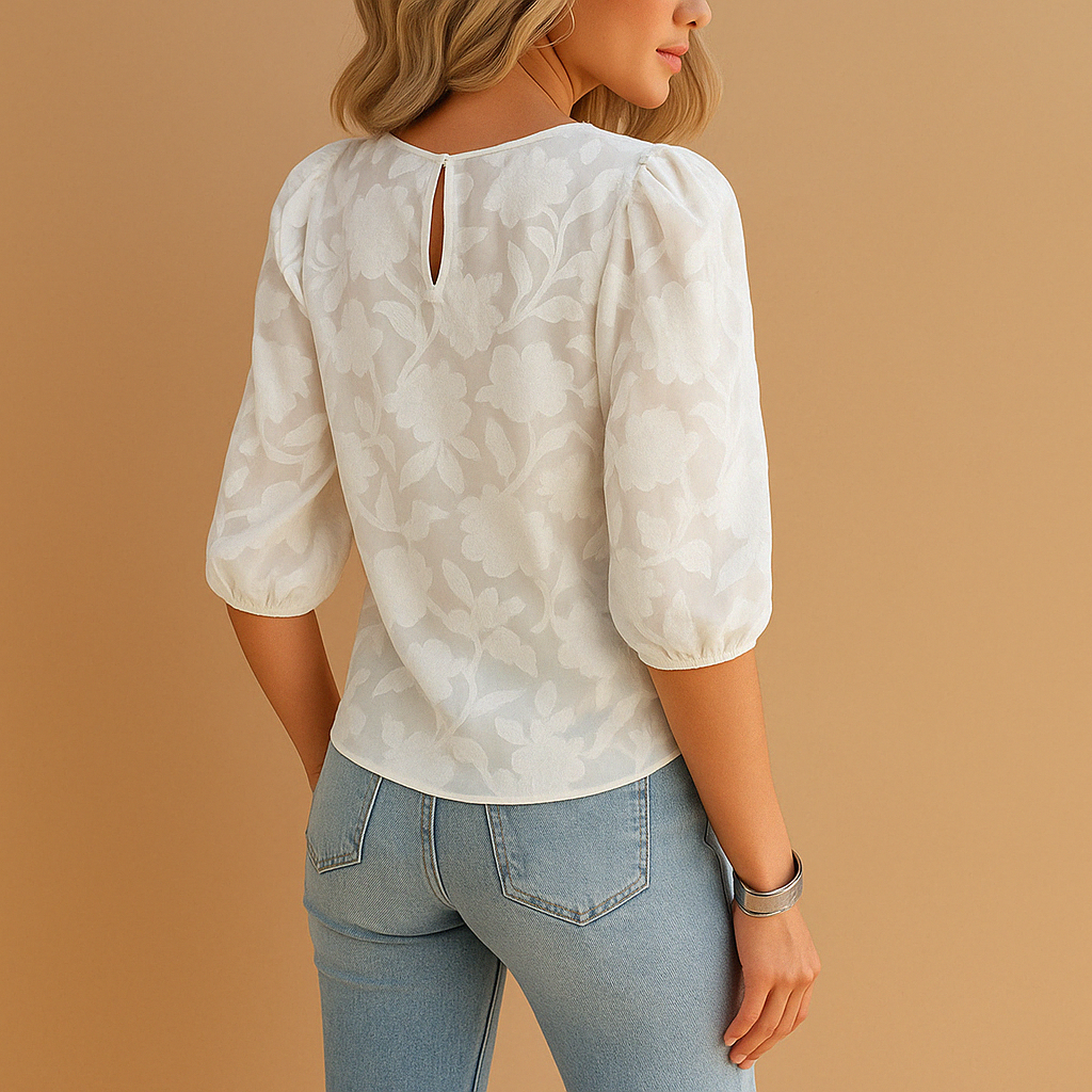 Emora Nova - Dames Jacquard Blouse met Pofmouwen