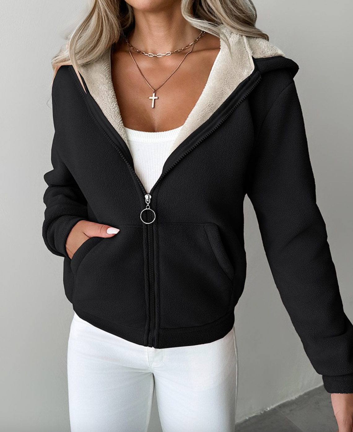 Fleece Hoodie Met Sherpa Voering – Zachte Comfortabele Ritssluiting