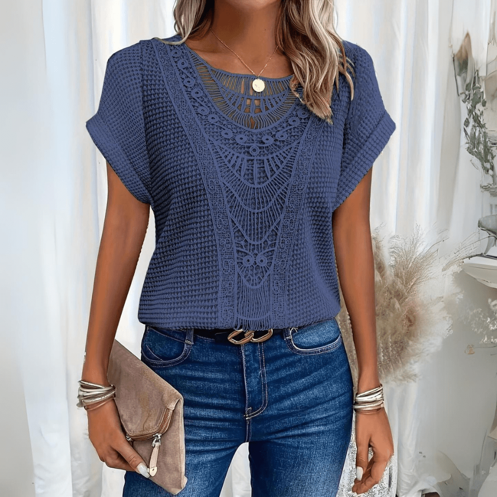Emora Nova - Bohemian V-hals Gebreide Top met Haakdetails