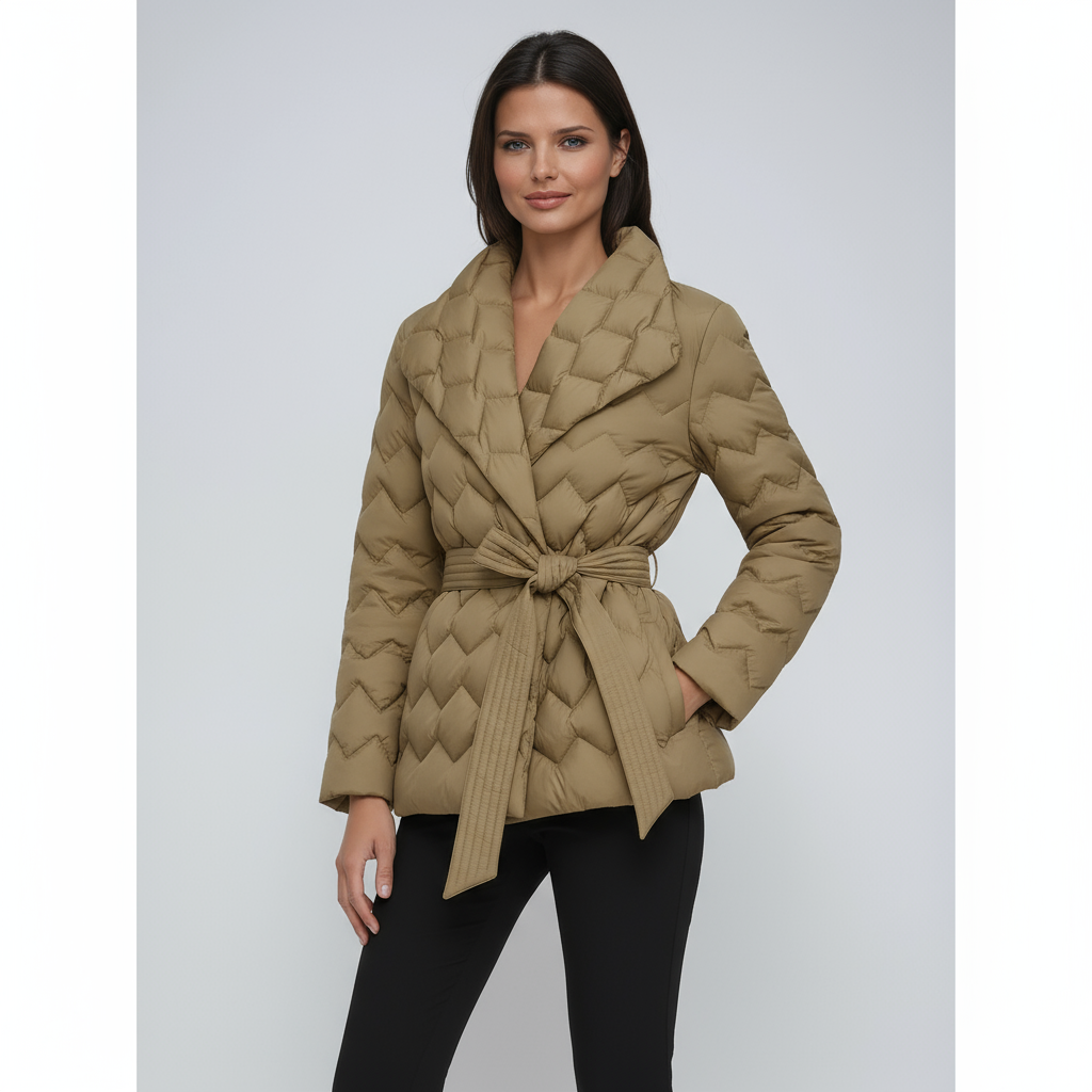 Emora Nova - Dames Winterjas met Diamantstiksels & Strikceintuur