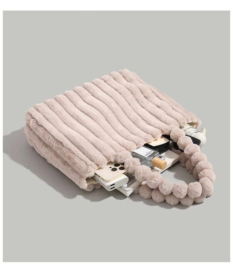 Emora Nova - Trendy Vrouwen Pluche Schoudertas met Pompons