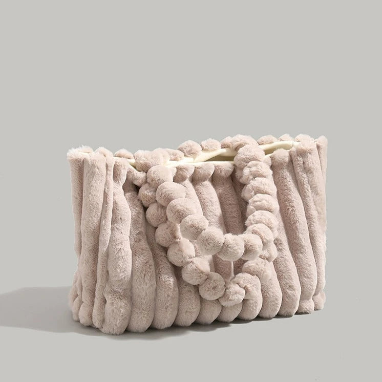 Emora Nova - Trendy Vrouwen Pluche Schoudertas met Pompons