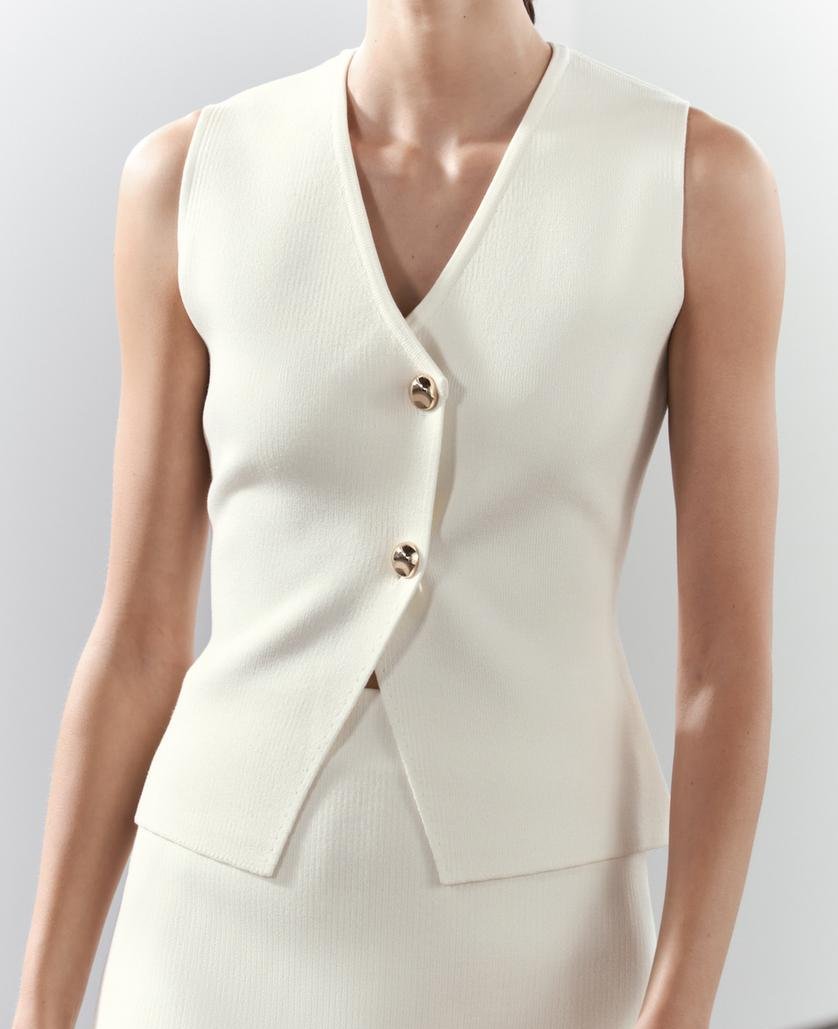Emora Nova - Dames Gebreide Gilet met Asymmetrische Knopen