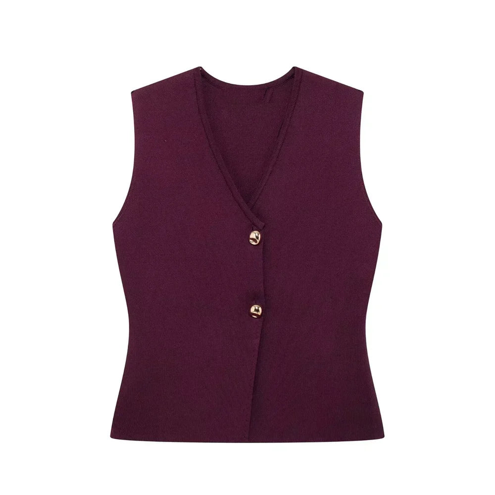 Emora Nova - Dames Gebreide Gilet met Asymmetrische Knopen