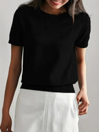 Gebreide Top Korte Mouw – Geribbelde Zoom