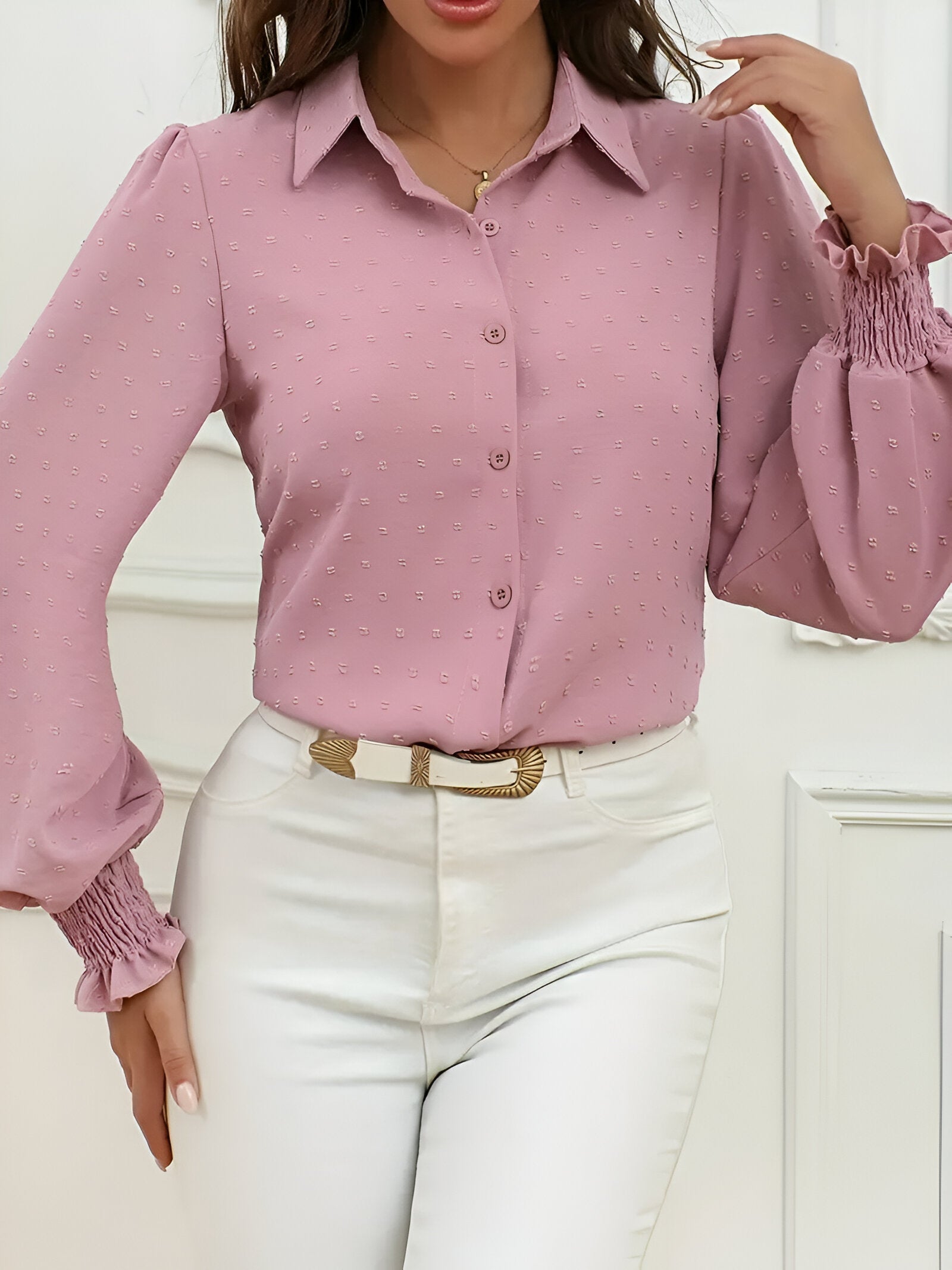 Emora Nova - Stijlvolle Dames Blouse met Pofmouwen en Ruffle Detail