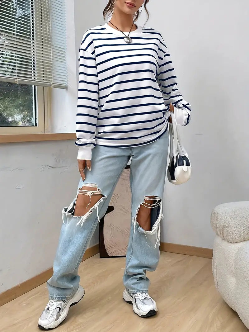 Emora Nova - Casual Vrouwen Top - Zwart/Wit Gestreept