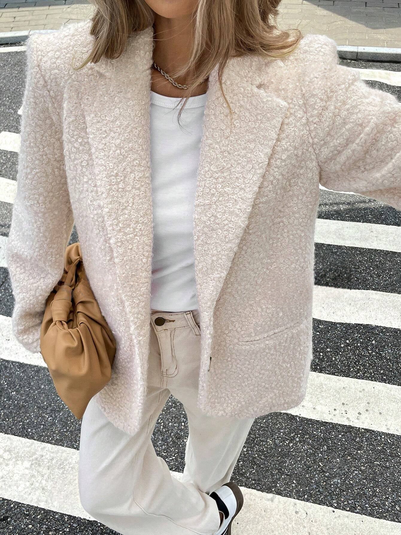 Textuurrijke Bouclé Blazer – Losvallende Lente Pasvorm