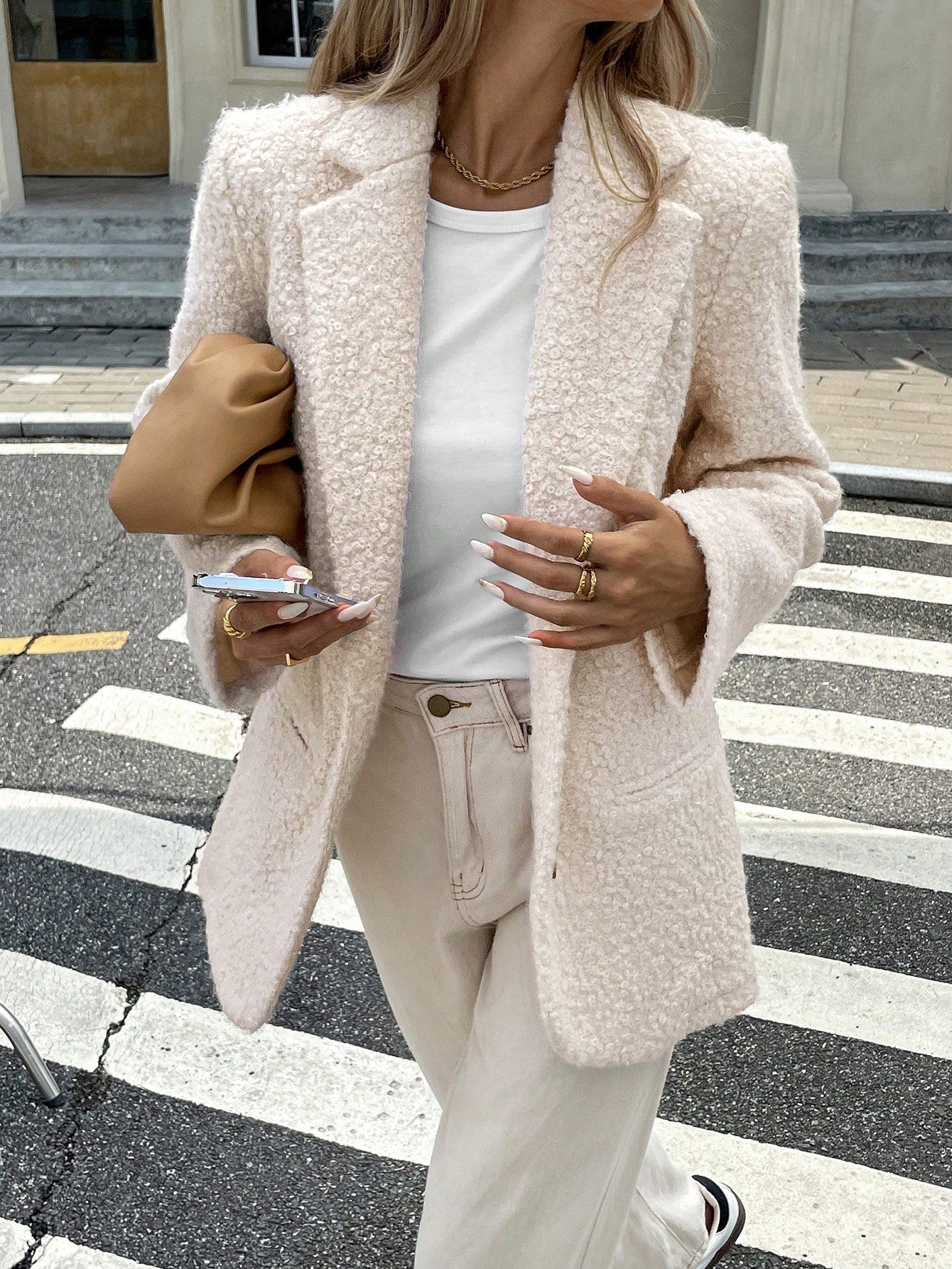 Textuurrijke Bouclé Blazer – Losvallende Lente Pasvorm