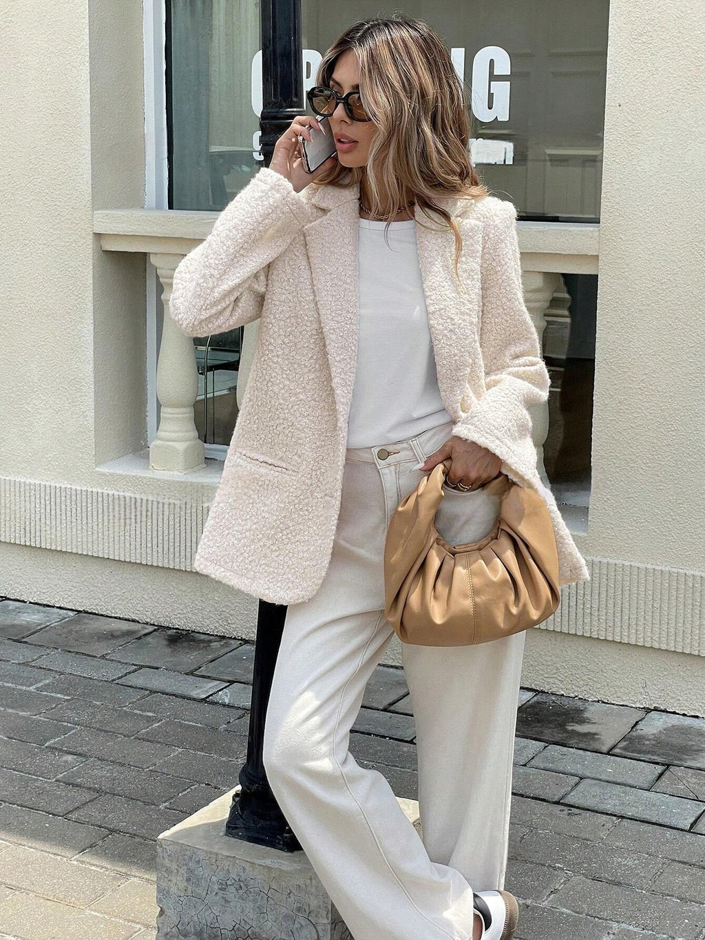 Textuurrijke Bouclé Blazer – Losvallende Lente Pasvorm