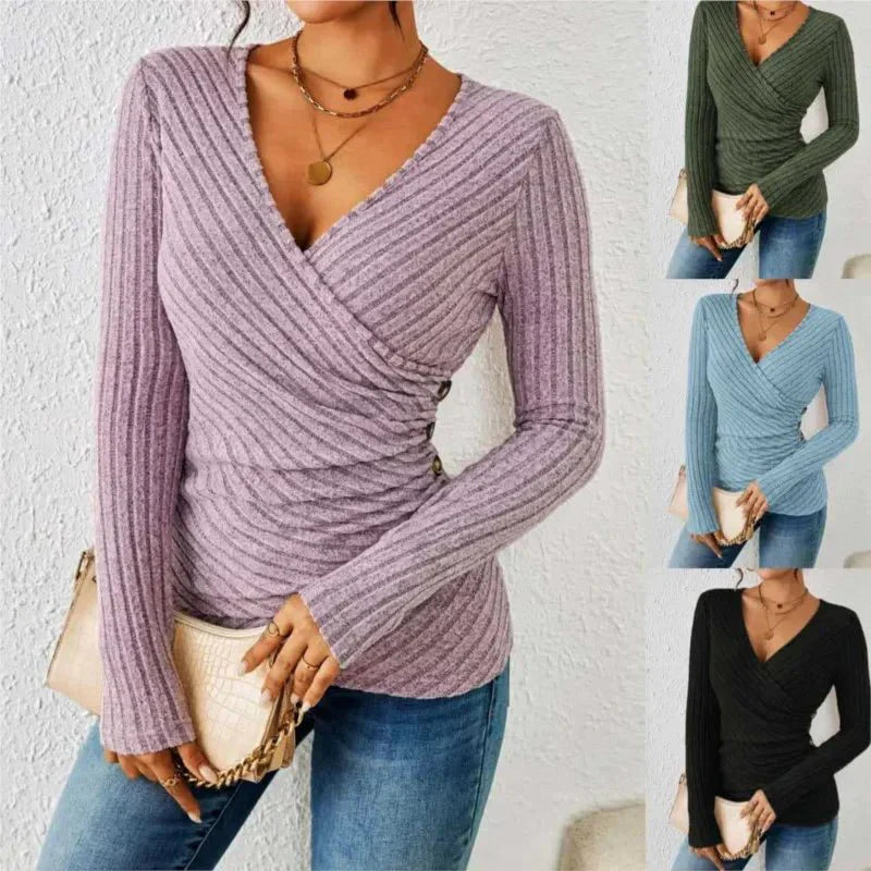 Emora Nova - Stijlvolle Dames Gebreide Wrap Top met V-hals