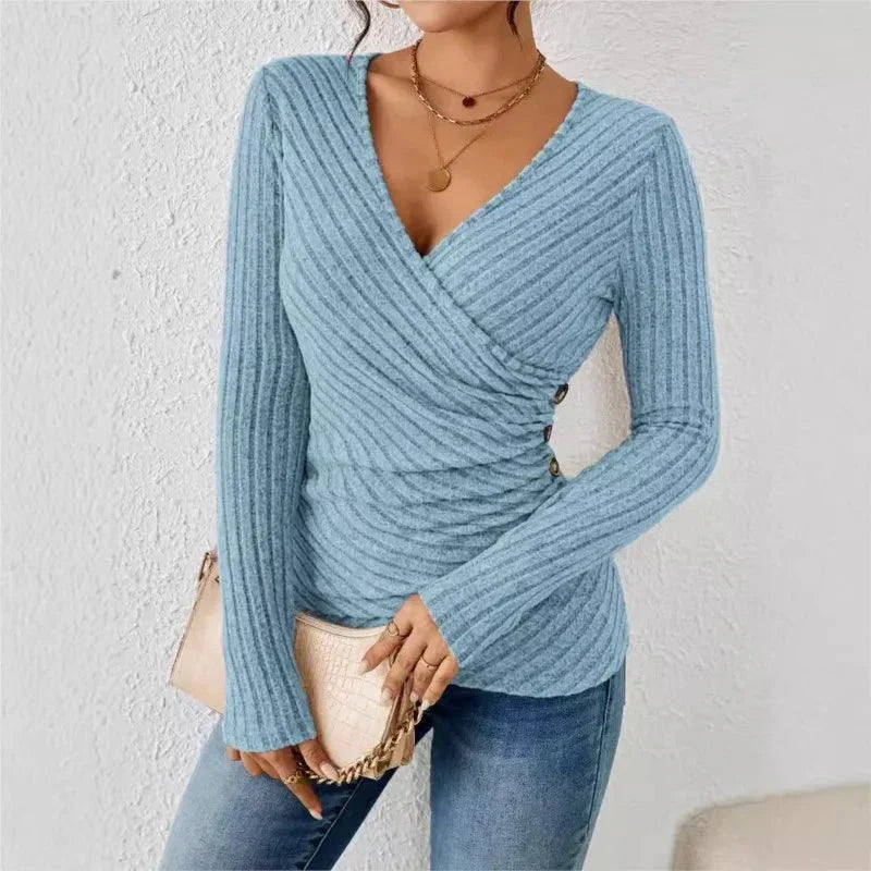 Emora Nova - Stijlvolle Dames Gebreide Wrap Top met V-hals