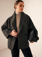 Oversized Tweed Jas met Brede Kraag en Verlaagde Schouder