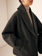 Oversized Tweed Jas met Brede Kraag en Verlaagde Schouder