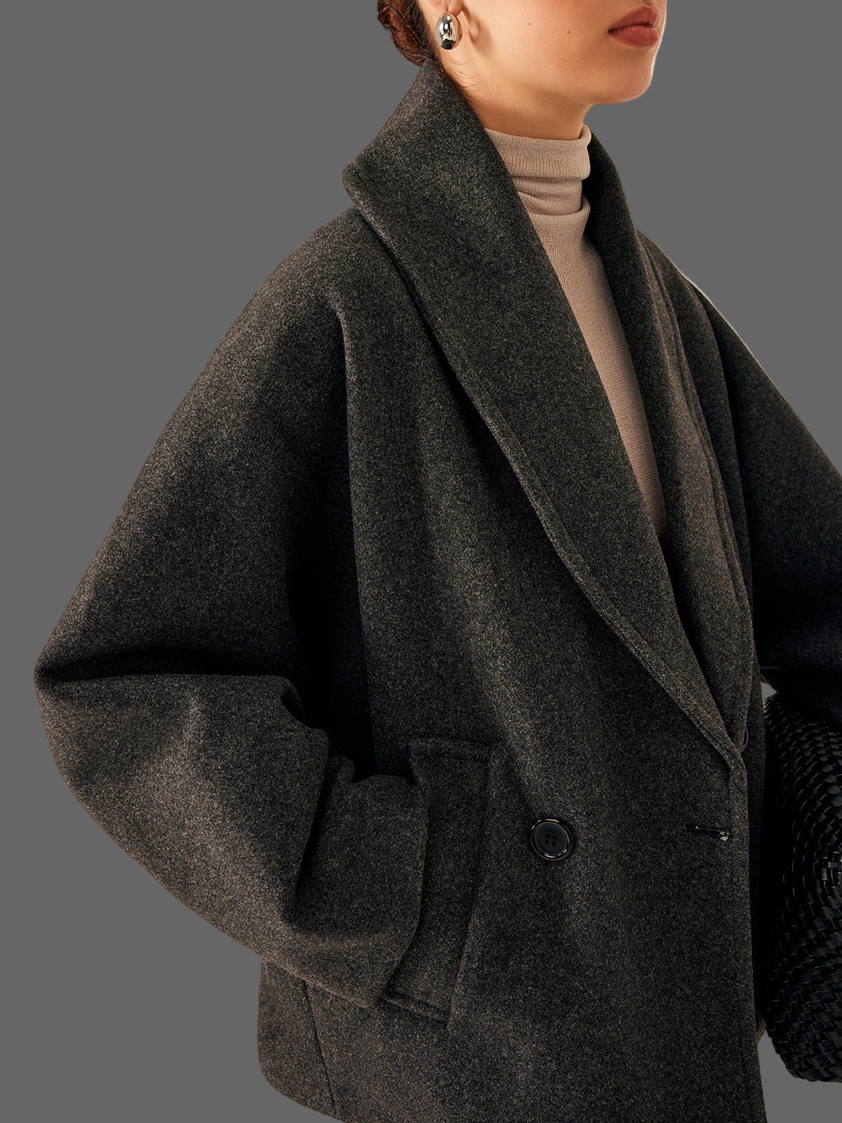 Oversized Tweed Jas met Brede Kraag en Verlaagde Schouder