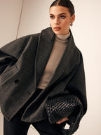 Oversized Tweed Jas met Brede Kraag en Verlaagde Schouder