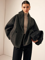 Oversized Tweed Jas met Brede Kraag en Verlaagde Schouder